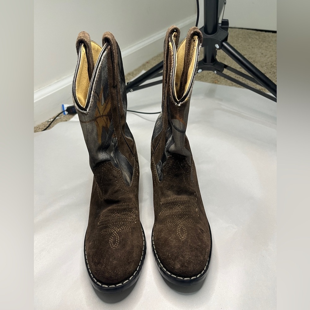 Masterson Boot Co. Boy's Size 13.5 Suede & Camo Canvas Western Cowboy Boots - Picture 5 of 12